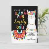 Llama fille invitation premier anniversaire (Debout devant)