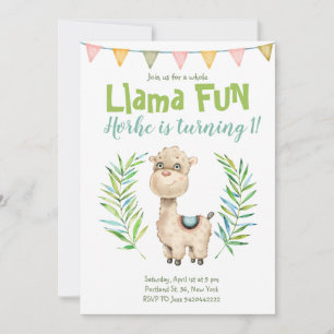 Llama Fun Alpaca Aquarelle Anniversaire Invitation