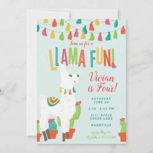 Llama Fun Anniversaire Invitation Alpaca Blue (Devant)