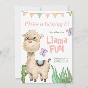 Llama Fun Aquarelle Anniversaire Invitation