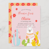 Llama Fun Birthday Pink Kaart (Voorkant / Achterkant)