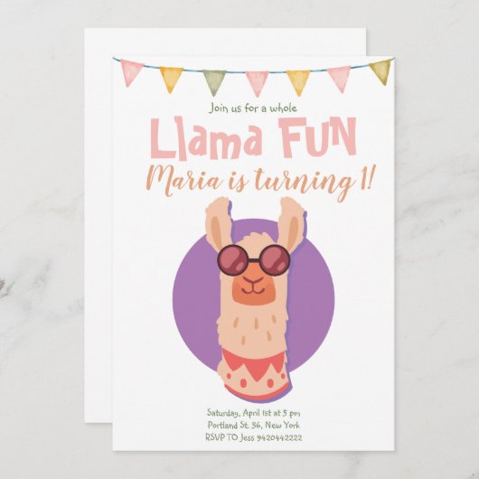 Llama Fun Cute Alpaca Birthday Uitnodiging (Voorkant / Achterkant)
