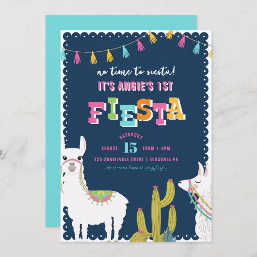 Llama Fun Fiesta Alpaca Anniversaire Invitation (Devant / Derrière)