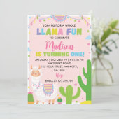Llama Fun Girl 1er anniversaire Invitation (Debout devant)