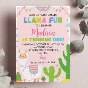 Llama Fun Girl 1er anniversaire Invitation