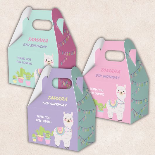 LLAMA FUN Lila en aqua Favor Box Bedankdoosjes