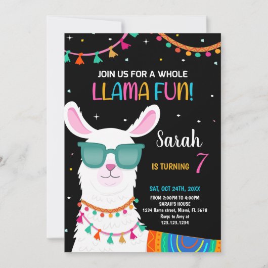 Llama Fun Llama Verjaardag Uitnodigingen (Voorkant)
