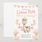 Llama Fun Pink Waterverf Birthday Kaart (Voorkant / Achterkant)