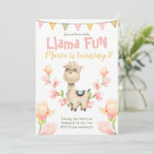 Llama Fun Rose Aquarelle Anniversaire Invitation (Debout devant)