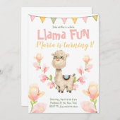 Llama Fun Rose Aquarelle Anniversaire Invitation (Devant / Derrière)