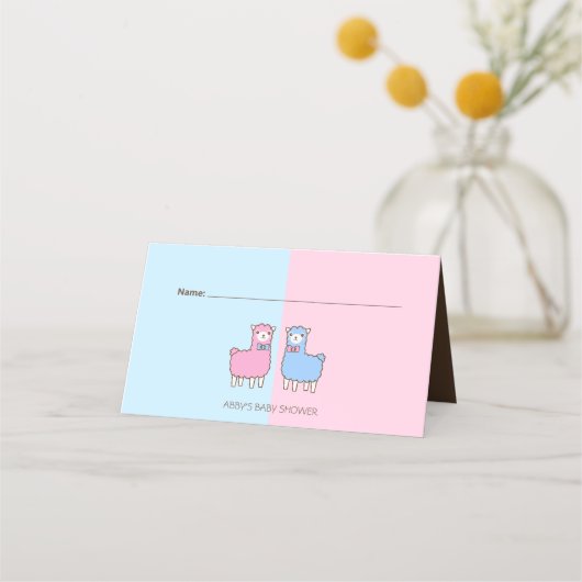 Llama Gender Reveal Baby shower Place Card (Voorkant)