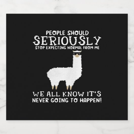 Llama Gift | Mensen moeten serieus Sparkling Wijnetiket (Enkel label)