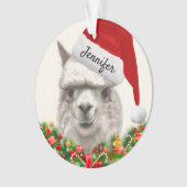 Llama Glimlacht Jouw naam & Jaar Alpaca Kerstmis Ornament (voorkant)