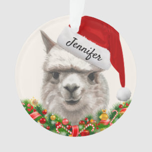 Llama Glimlacht Jouw naam & Jaar Alpaca Kerstmis Ornament