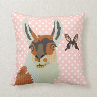 Llama & Golden Butterfly Pink Pokadot Mojo Pillow Kussen