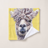Llama gris jaune Cute d'animal Cute d'art Lavage d (Gant de toilette)