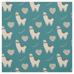 Llama Heart Love Pattern on Blauwgroen Stof