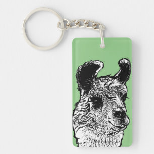 Llama Illustratie Gepersonaliseerd Sleutelhanger