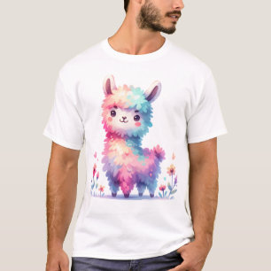 Llama Illustratie Schattig Pastelkleur Dieren Kuns T-shirt