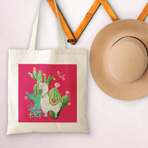 Llama in Cactus tuin met roze bloemen Tote Bag