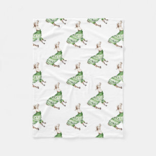 Llama in Green Sweater Fleece Deken