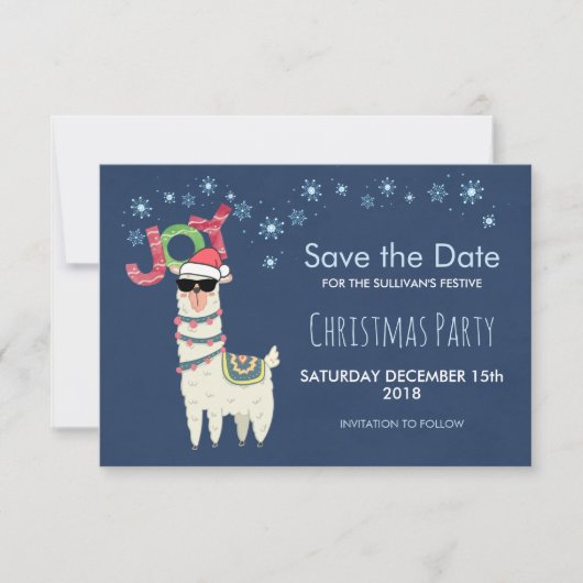 Llama in Santa Hat met sneeuwvlok Save The Date Kaart (Voorkant)