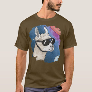 Llama in Space Wearing Sunglazen Retro Al T-shirt