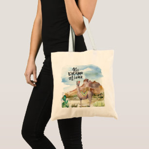 Llama in woestijn tote bag