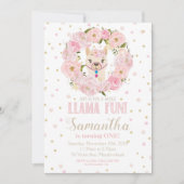 Llama Invitation anniversaire Blush Floral Girl (Devant)