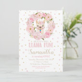 Llama Invitation anniversaire Blush Floral Girl (Debout devant)