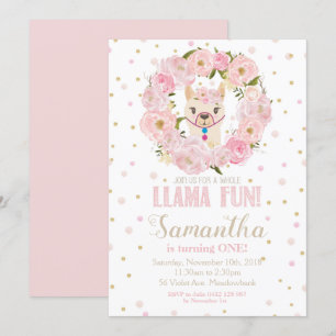 Llama Invitation anniversaire Blush Floral Girl