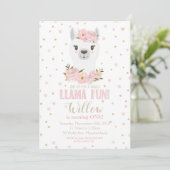 Llama Invitation anniversaire Blush Floral Girl (Debout devant)