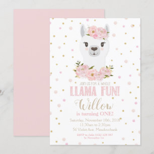 Llama Invitation anniversaire Blush Floral Girl