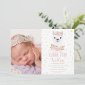 Llama Invitation Anniversaire Blush Floral Girl Ph (Debout devant)