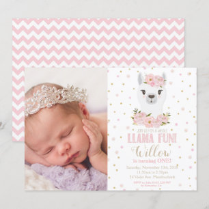 Llama Invitation Anniversaire Blush Floral Girl Ph