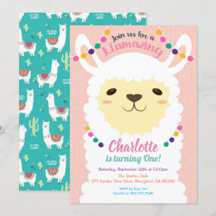 Llama invitation anniversaire. Invitation d'alpaga