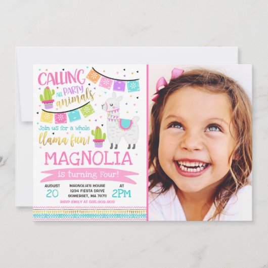 Llama Invitation Anniversaire Toute la Llama Fun P (Devant)