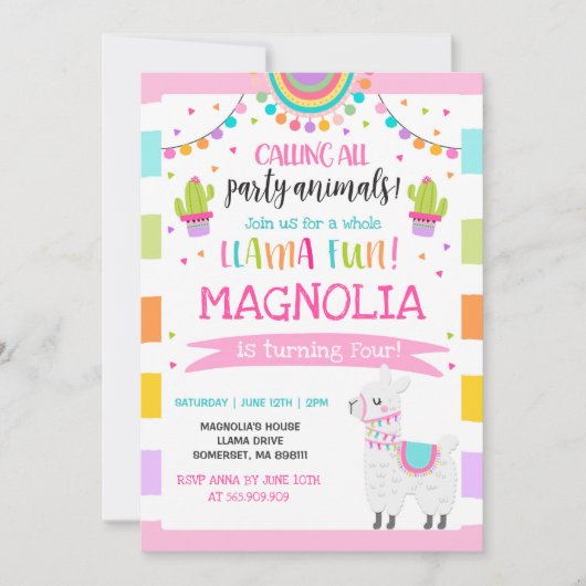 Llama Invitation Anniversaire Toute la Llama Fun P (Devant)