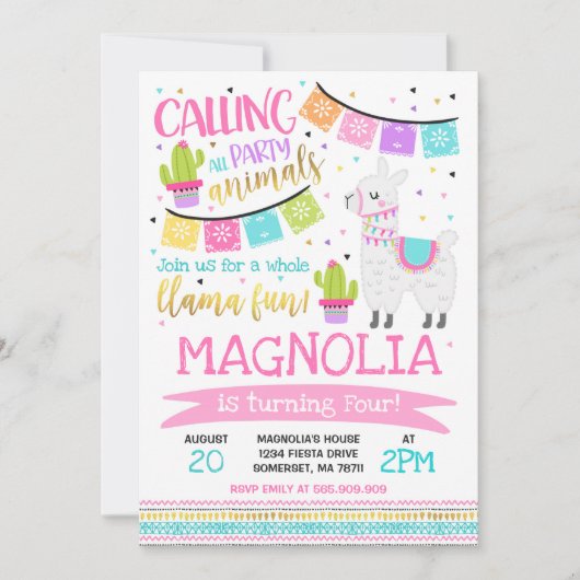 Llama Invitation Anniversaire Toute la Llama Fun P (Devant)