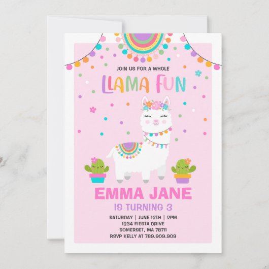 Llama Invitation Anniversaire Toute la Llama Fun P (Devant)