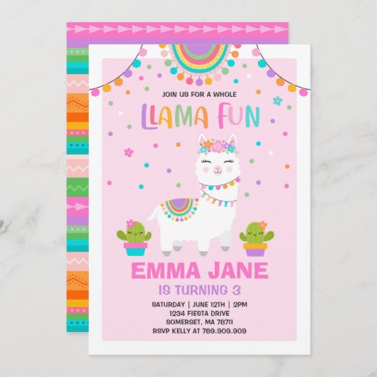 Llama Invitation Anniversaire Toute la Llama Fun P (Devant / Derrière)