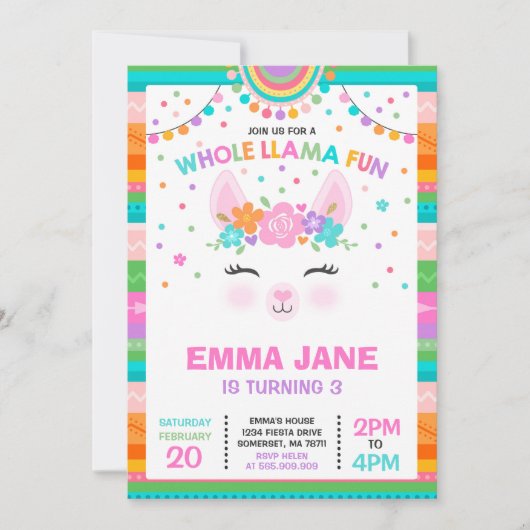 Llama Invitation Anniversaire Toute la Llama Fun P (Devant)