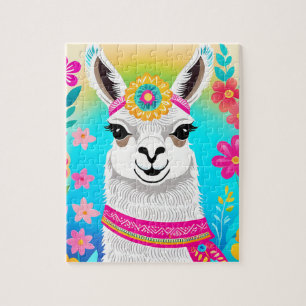 Llama Jigsaw Puzzle coloré rétro