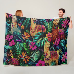 Llama Jungle Dromen Naadloos Oppervlaktepatroon Fleece Deken
