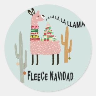 Llama Kerstmis Cute Fleece Navidad Ronde Sticker