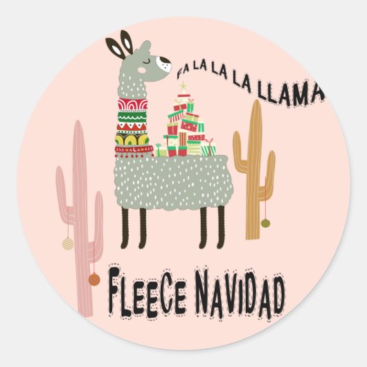 Llama Kerstmis Funny Fleece Navidad Ronde Sticker (Voorkant)