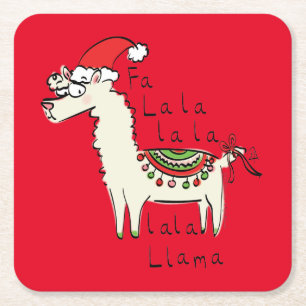 Llama Kerstmis Kinder Cute Funny Vierkante Kartonnen Onderzetter