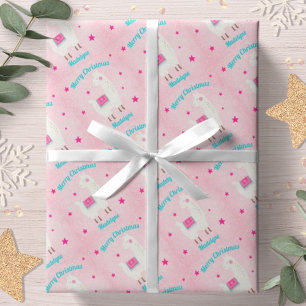 llama Kerstroze sneeuwstars gepersonaliseerd Cadeaupapier