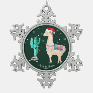 Llama Kerstversiering - Gepersonaliseerde Pewter Tin Sneeuwvlok Ornament
