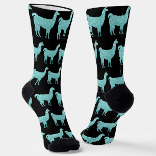 Llama Licht Turquoise Glitters patroon zwart Sokken